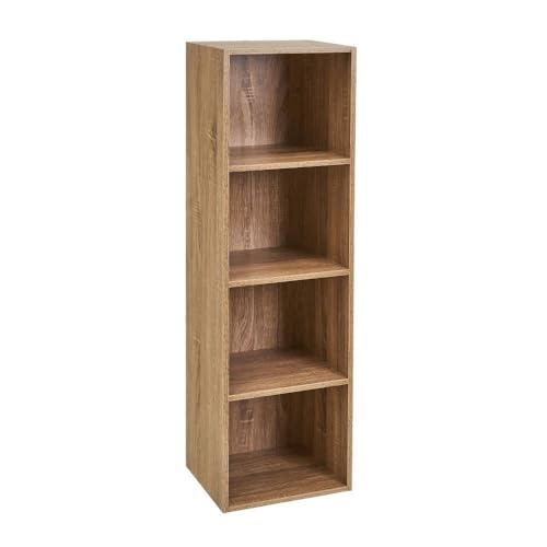 LOLAhome   Estantería Librería Cubo con 4 Estantes de Tablero de Laminado Color Natural de 106x30x24. Mueble para Despacho, Librería, Dormitorio o Despensa. Soporta 20 kg. Requiere Montaje
