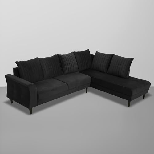Image of Gratly RHS 4 Seater L Shape Sofa Set for Living Room (Black Colour) Premium Fabric Sofa
