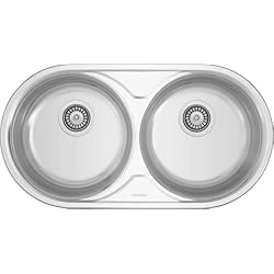 Fregadero 84X44 Fregadero Encastrar Redondo 84x44 | 2 Senos | Con Agujero Grifo Centro | Acero Inoxidable AISI 304 | Fabricado en Europa