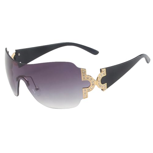 Lunettes de soleil miroir surdimensionnées femme une pièce sans monture noir gris