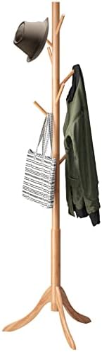 kiplant Coat Rack Freestanding, Bamboo Wood Coat Stand with 8 Hooks,3 Adjustable Size,Easy Assembly NO Tools Required, Coat Tree Hanger Stand for CoatsScarves in Hallway