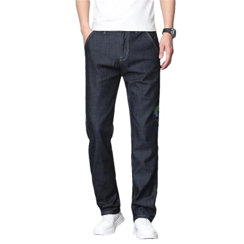 Men's Summer Thin Soft Cotton Jeans Classic Business Straight Denim Pants Work Trousers