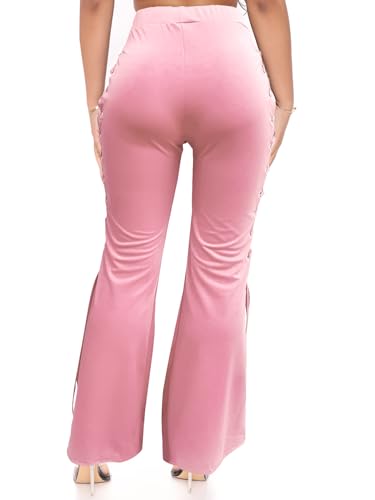 KIRJAUDU Women's Flare Pants Solid Color Side Criss Cross Lace Up Floor Length Bell Bottom Pants3