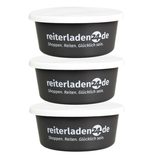 RL24 - Leckerlischale | Müslischale mit Deckel für Pferde | Futterschale zur Aufbewahrung von Leckerli & Pferdefutter | Leckerli-Dose in Grau | 3 Schalen á 5l (3er Set) | Pferdezubehör