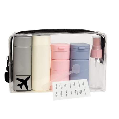 FANPOI 9pc Travel Toiletry Containers Bottles Jars Set Leakproof Cream Dispenser w/Carry Bag TSA Approved Refillable for Airplane Travel, Gym (Mix A)