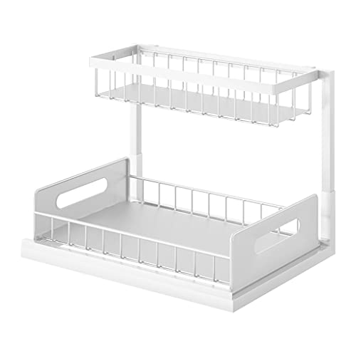MWUCAIXIA Organizador multiusos para debajo del fregadero, ahorro de espacio, baño, para cocina, cocina, cesta deslizante de 2 niveles (color: blanco, tamaño: talla única) (blanco, talla única)