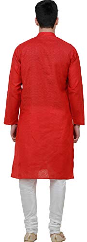 Ensemble pyjama kurta rouge en tissage artisanal d'exception Exotic India 46