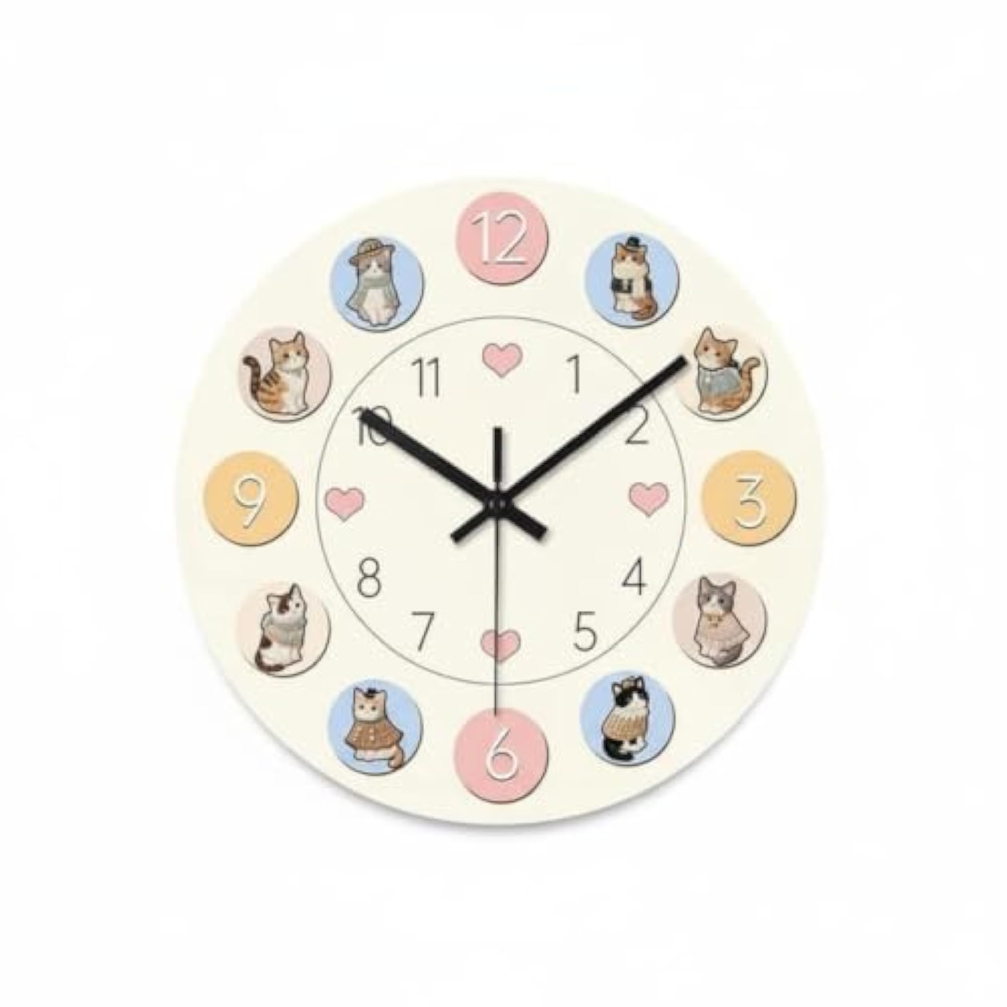Cartoon Cat Wall Clock, Modern Design for Children's Rooms