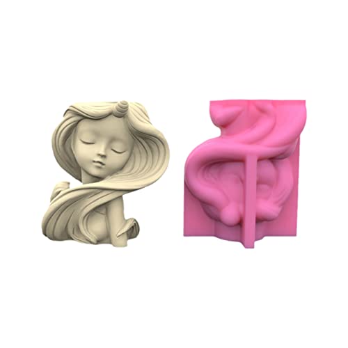Fogun Long-Haired Girl Gypsum Silicone Mold Diy Succulents Concrete Flower Pot Vase Plaster Cement Clay Mold Pen Holder Mold #TOP6