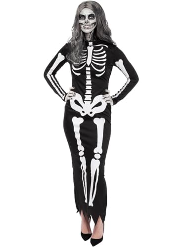 Funidelia Déguisement squelette élégante pour femme, Taille M Squelette, Tête de mort - Costume pour Adultes pour les fêtes, le Carnaval et Halloween