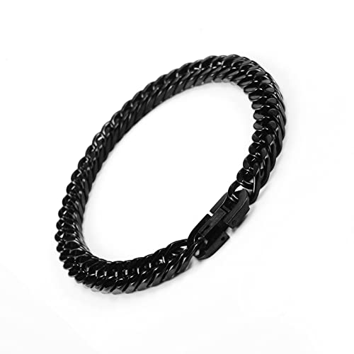 VGWON Pulsera Cubana de Acero Inoxidable 316L para Hombres con Cierre, Pulsera Cubana de Plata Negra SóLida con Corte de Diamante de 8MM, Regalos de JoyeríA para Hombres Cover