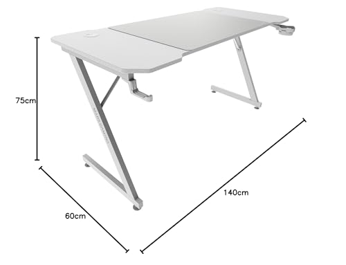 Bureau gaming 140x60cm blanc ergonomique avec surface carbone - 2