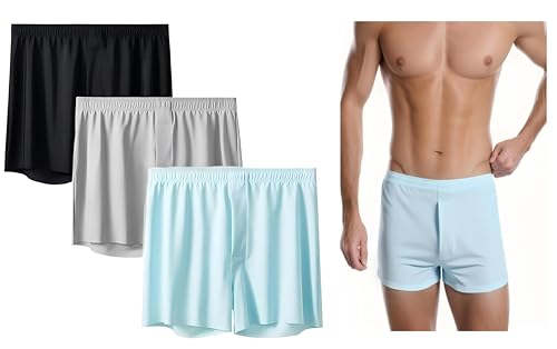 GOLD XIONG PADISHAH Men's Ice Silk brief Satin Boxer Shorts Silk Feeling Underwear with Button Fly Silky Boxers for Men