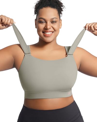 Image of Women's Sports Bra Wirefree Adjustable Medium-High Support Everyday Wear for Large Bust Plus Size with Removable Pads