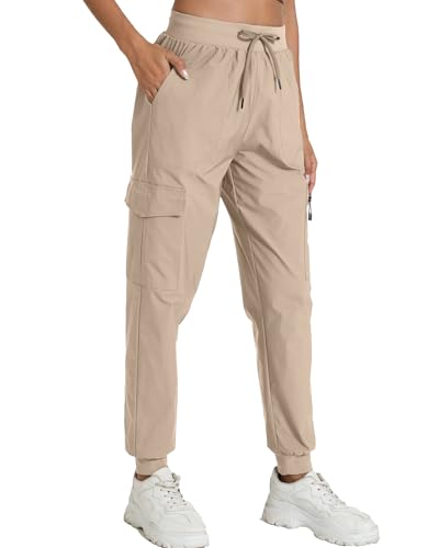 Image of Women's Joggers with Pockets, Hiking Cargo Water Resistant Lightweight Pants for Women Workout Athletic Travel Camping