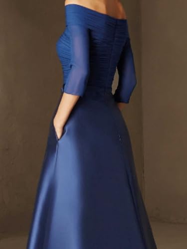 A-Line Elegant Evening Dresses Boat Neck Zipper Back Floor Length Satin Prom Dresses with Pleats 20244