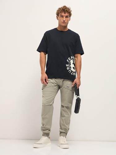 Image of THE BEAR HOUSE Men's Oversize Fit Blue Cotton Printed Polo