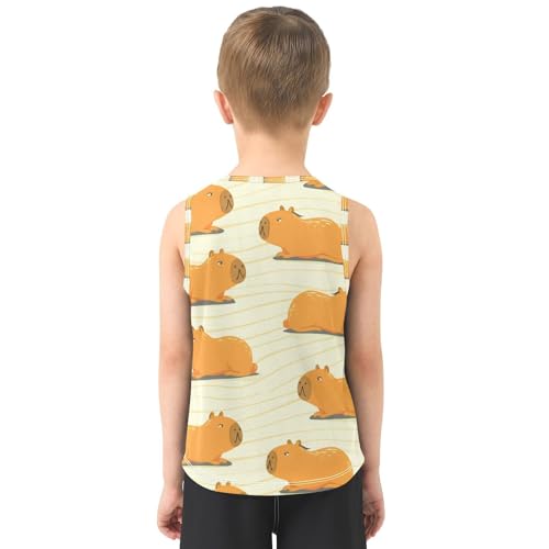 J JOYSAY Cartoon Capybara Beige Boys Tank Top Sleeveless Muscle Shirts Quick Dry Kids T-Shirts 3-15T3