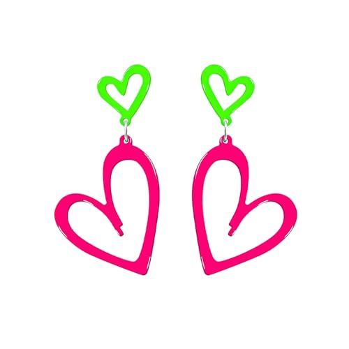 80s Neon Earrings Double Hollow Heart Punk Retro Earrings 80s Out...