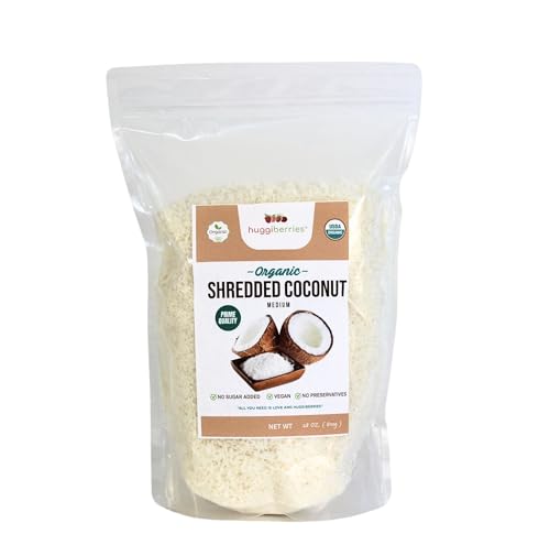 Huggiberries Organic Medium Shredded Coconut 28 Oz - Premium Unsweetened Gluten-Free Coconut Flakes cover