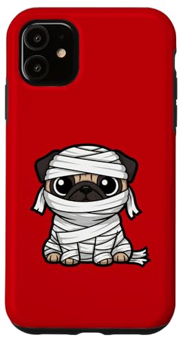 面白いハロウィーンのミイラパグの漫画デザイン。 スマホケース iPhone 11 用