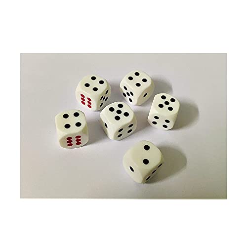 DIGSMORDEN Six Sided 16mm Size White Dice or Die for Playing Board Games Ludo and Poker Chip Set Games - Pack of 6 Pieces