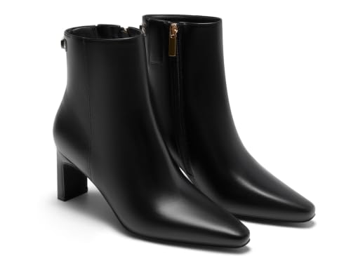 Image of Coutgo Womens Ankle Boots Chunky Heel Closed Toe Booties Side Zipper Winter Dress Shoes