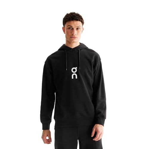 ON Camisola preta Running Club Hoodie Black de corte folgado, Preto, Unissexo médio