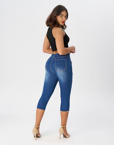 roswear Women's Capri Jeans Ripped Stretch Denim Capris Mid Rise Skinny Cropped Pants3