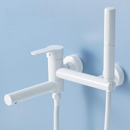 Robinet de douche mural blanc avec mitigeur de baignoire à bec pivotant