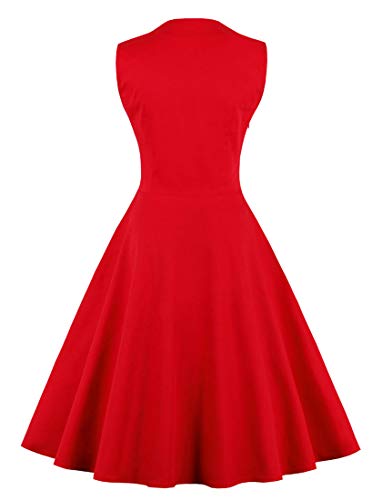 Image of KILLREAL Women's Vintage Polka Dot Print A-Line Pin Up Style Sleeveless Cocktail Party Casual Dress