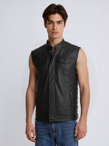 Men`s Faux Leather Vest Adjustable Lace Up Sides Motorcycle Biker Sleeveless Jacket Waistcoat3