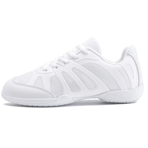 Image of Youth Cheer Shoes Girls White Cheerleading Shoes Dance Athletic Training Breathable Fabric Dancing Lightweight Competition Comfortable Sport Kids Girls Cheer Sneakers