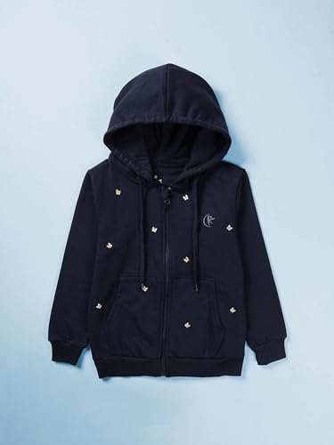 Image of KiddoPanti Boys Solid Cotton Full Sleeve Zip-Up Front Open Hooded Sweatshirt