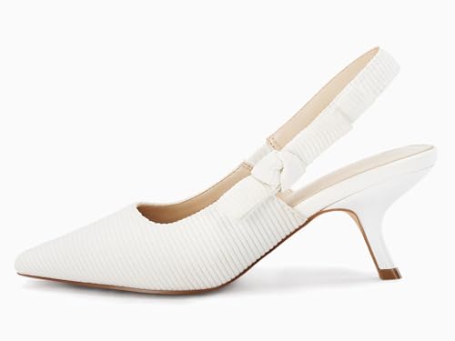 Image of Coutgo Womens Slingback Kitten Heels Closed Pointed Toe Bowknot Knitted Slip On Work Pumps Dress Shoes