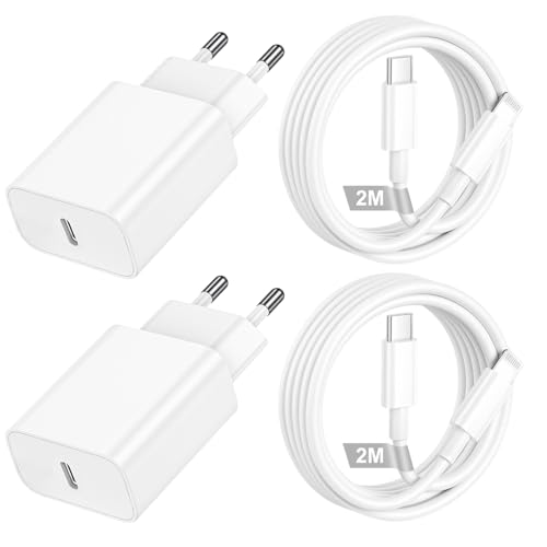 Cargador iPhone Carga Rapida con Cable iPhone 2Pack, 20W Cargador USB C y [Certificación MFi] Cable USB C a Lightning 2m, Adaptador Enchufe Tipo C para iPhone 14 13 12 11 Pro Max X SE 8 7/iPad/AirPods