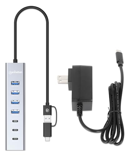 Image of Manhattan 7-Port USB 3.0 Type-C & Type-A Hub: Ultimate Connectivity for Laptops & Devices - 181136