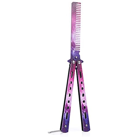 HIAME Butterfly Comb Portable Stainless Steel Folding Comb, Practice Butterfly Knife Trainer and Comb Knife Trainer, Butterfly Training Cutter Hair Comb Outdoor Camp Practice Tool Cover