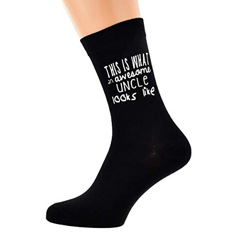 MC GIFT CO This is What an Awesome Uncle Looks Like Printed on Black Mens Socks. One size UK adult 8-12. One Pair. Great for Father