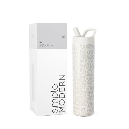 Simple Modern Water Bottle with Straw lid | Insulated Stainless Steel Thermos | Reusable Travel Water Bottles for Gym & Sports | Leak Proof & BPA Free | Mesa Collection | 24oz, Cream Leopard