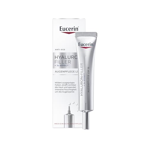 Eucerin Hyaluron-Filler + 3x Effect Augenpflege LSF 15 15 ml, Anti-Age Augencreme mildert Falten und spendet Feuchtigkeit, Formel mit Hyaluronsäure und Glycin-Saponin