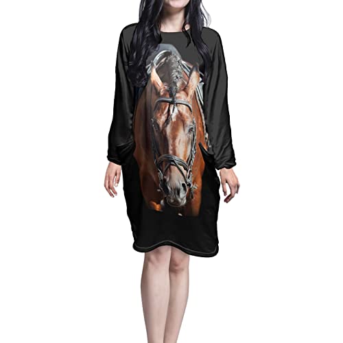 HUGS IDEA Albornoz retro de flores de peonía para mujer, adorable cachorro perezoso animal étnico teñido anudado, ropa de dormir, Caballo Negro, XXL