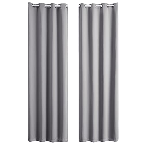 Bedsure Rideaux Occultants Isolants Thermiques - Lot de 2 Rideaux 140x240 cm Salon Acoustiques Anti Froid pour Chambre, Double à Oeillets Opaque Anti Chaleur Anti Bruit, Gris Clair Cover