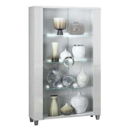 AltoBuy Marika - Argentier 2 Porte Laqué Blanc avec LEDs
