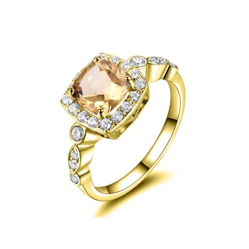 10K 14K 18K Solid Gold 1CT Gemstone Ring for Women 6.5mm Cushion Cut Birthstone Promise Ring for Mother's Day