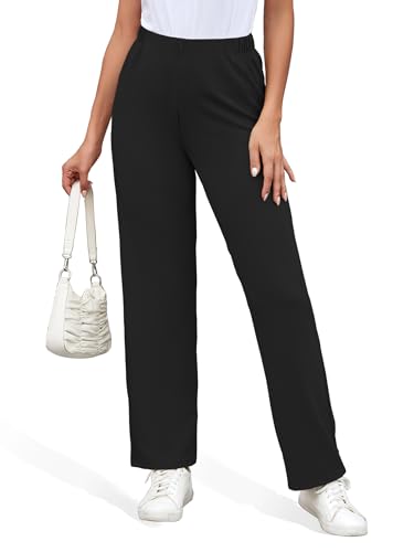 RUFIYO Wide Leg Pants Business Casual for Women's Dress Pants Palazzo Straight Leg Pants Woman High Waisted Work Trousers Black