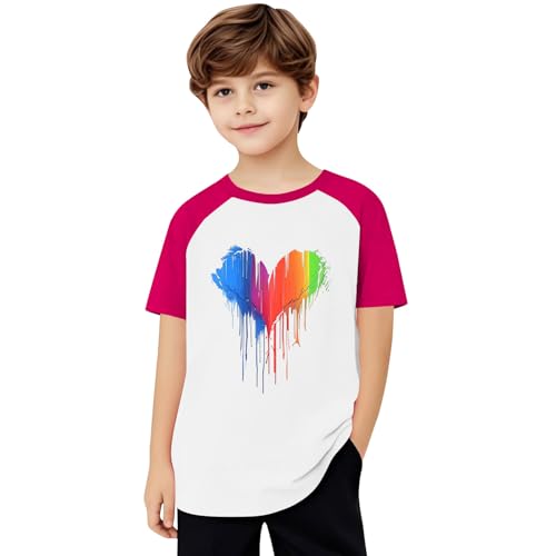Girls Rainbow Print Cute Tops Color Block Loose Raglan Crewneck Summer T-Shirts Kids Basic Short Sleeve Tees for 3-14 Years4