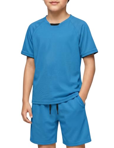 Image of Arshiner Boys Loose Athletic Set Crew Neck T-Shirt & Mesh Short 4-13 Years | Boys Loose Athletic Shorts Set Performance Crew Neck T-Shirt and Mesh Short Outfits Lightweight & Breathable