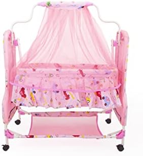 BABYBLESSING Baby Cradle with Swing for Newborn, Foldable Palna Jhula Uyyala, Baby Swing Cradle with Soft Mattress, Sturdy Frame, 0 to 12 Months, Pink