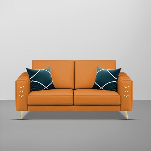 Image of Casaliving Falco 2 Seater Sofa Set for Living Room (Orange Fabric) Premium Fabric Sofa